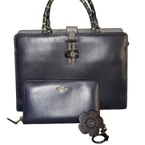 Coach Pewter Leather Satchel and Wallet Set